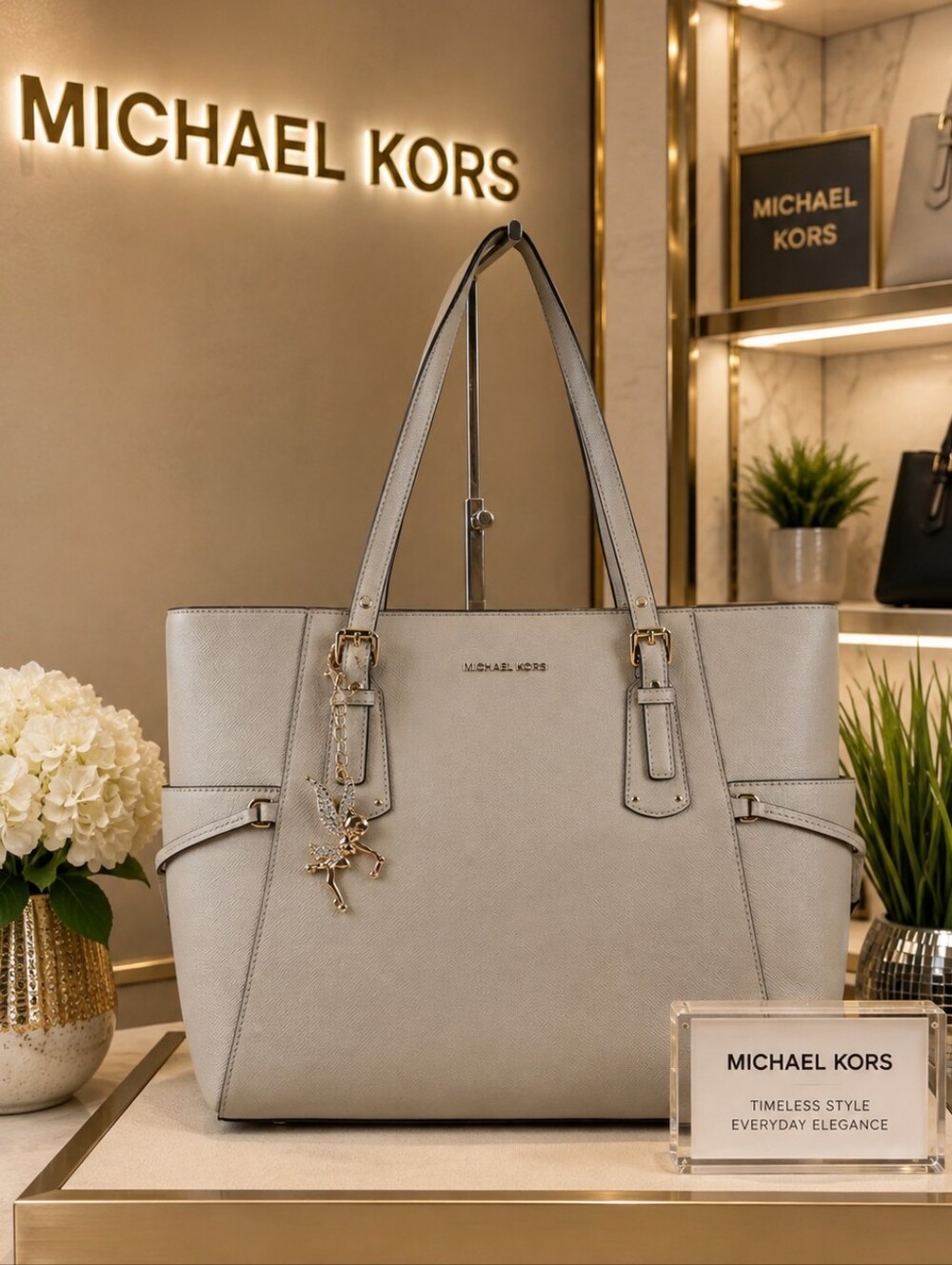 Michael Kors Nude Beige Saffiano Leather Tote Bag Work Laptop School Nwot - Picture 1 of 14